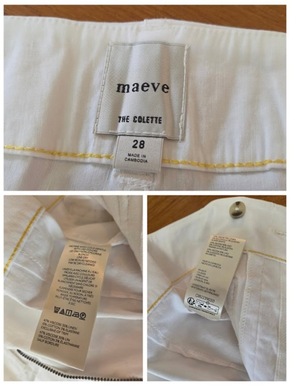 Maeve The Colette Magic Fabric Scallop Pocket Pants Wide Leg High Rise White 28 - Picture 10 of 13